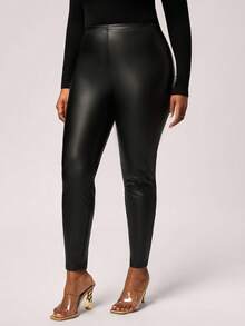SHEIN Tall CURVE Plus Size Fashionable Metallic High Waist Leggings, Suitable For Autumn/Winter - Black - View 3