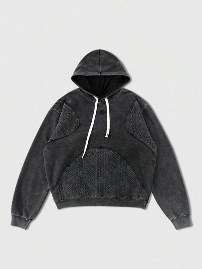 Street Life Sudadera con capucha para hombre, estilo callejero americano con textura de parches, otoño