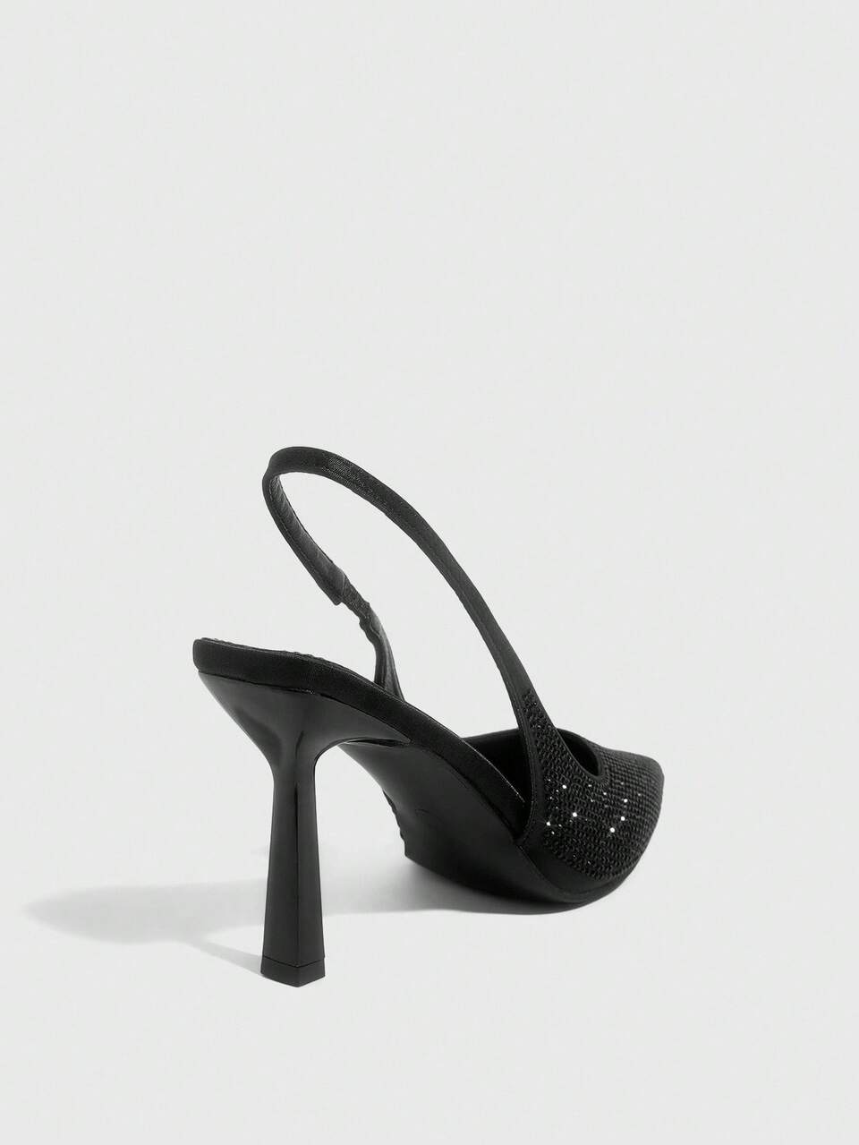 CUCCOO SZL Black Pointed Toe High Heel Shoes, Rhinestone Embellished Sexy Party Pumps With Ankle Strap For Women For Christmas Spring Shoes