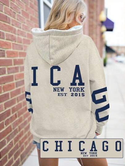 ReShift Plus Size Women's Casual Loose Letter Graphic Drop Shoulder Hooded Sweatshirt Pullover Fall Winter Autumn