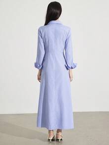 Heiryn Robe chemise à manches longues, épaules régulières, rayée, avec torsade devant pour femmes