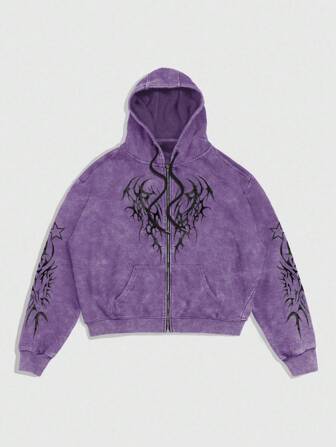 Street Life Sudadera con capucha con cremallera y estampado de manga larga para hombre, otoño