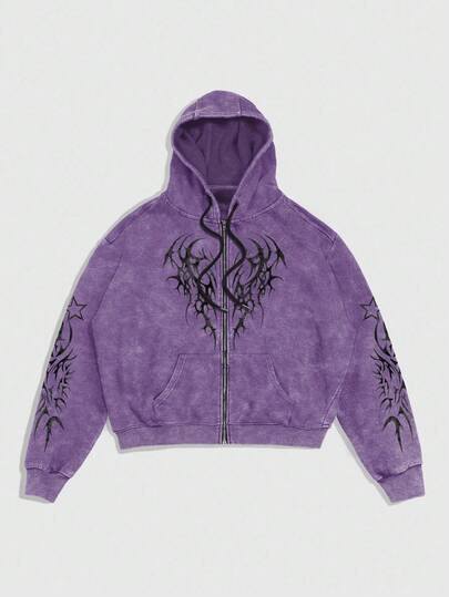 Street Life Sudadera con capucha con cremallera y estampado de manga larga para hombre, otoño