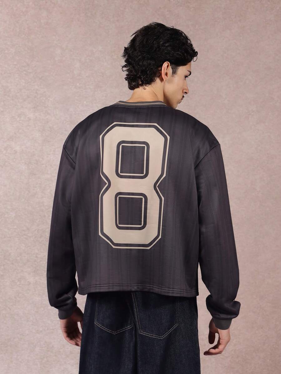 SUMWON Vintage Style Gridiron Number 8 Sweatshirt With Side Stripes Cropped Length Crewneck Pullover Unisex Varsity Team Jersey Look Casual - Brown - View 1
