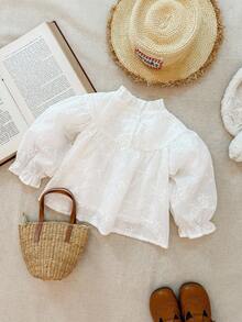 Blossori 女婴法式优雅荷叶边泡泡袖A字衬衫