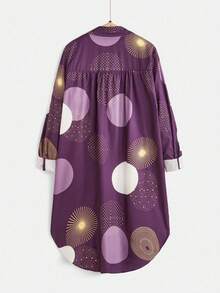 SHEIN LUNE 女士休闲长袖花卉印花衬衫 - 紫色 - 查看 2