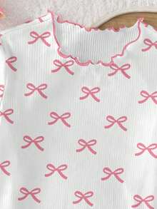 SHEIN 年轻女孩可爱卡通图案荷叶边圆领短袖针织舒适合身睡衣套装 2 件 - 彩色 - 查看 5