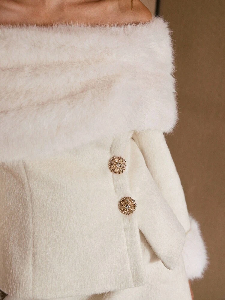 WOOL CONTRAST FAUX FUR OVERCOAT