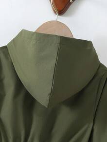 SHEIN 1 件年轻女孩纯色简约腰部设计休闲连帽夹克，适合秋冬穿着，适用于学校、户外活动、家庭聚会，提供温暖和舒适 - 軍綠色 - 查看 6