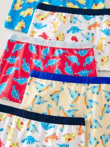 5pcs/Pack Boys' Toddler Dinosaur Series Elastic Waist Soft Comfortable Basic Breathable Boxer Briefs Boys Dinosaur Underwear Boys Underwear Fall Winter - Multicolor - View 7