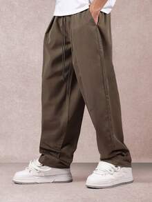 SUMWON Weite Bein Nylon Hosen mit entspannter Passform, vorne gefaltete Hosen Kollektion, hohe Taille, Lässig Street Style für Herbst Winter Alltag - Armeegrün - Übersicht 4