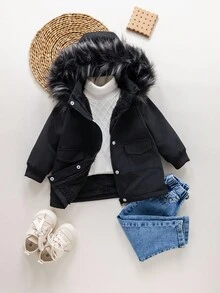 Emery Rose Kids Emery Rose Kids 女婴可爱黑色保暖内衬连帽外套，百搭秋冬 - 黑色 - 查看 8