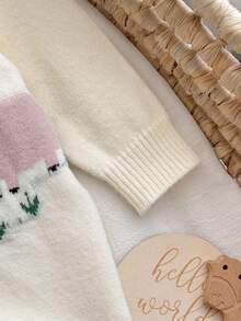 SHEIN Newborn Baby Girl Cute Cartoon Pattern Long Sleeve Sweater Romper, Autumn/Winter Fall