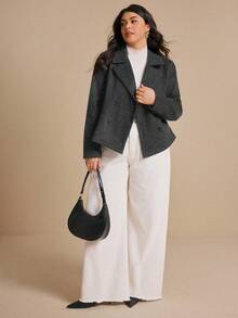 Elaquor Áo khoác blazer ngắn màu xanh navy rộng rãi cỡ lớn dành cho nữ, mùa đông - Màu xám đen - Xem 3