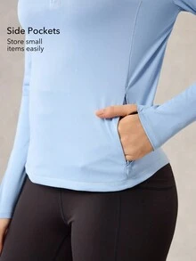 OutZeal 女士运动卫衣健身服高尔夫POLO衫长袖防紫外线凉爽触感立领半拉链上衣 - 淺藍色 - 查看 4
