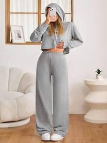 EURMUSE Two Pieces Sweatshirt And Sweatpants Set - Grey - View 1