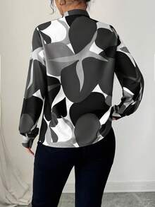 Elenzga Women's Casual Commuter Colorblock Notched Neck Long Sleeve Shirt, Autumn - Multicolor - View 2