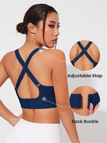 SHEIN Core Rhythm 女士无缝运动文胸，带可拆卸肩带 - 藏蓝色 - 查看 2