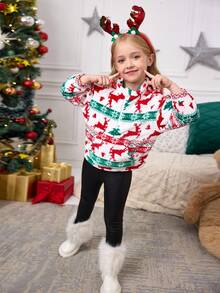 SHEIN Young Girls Christmas Print Pullover Girls Christmas Clothing Kids Christmas Sweater Kids Christmas Pajamas, Christmas Sweatshirt, Autumn/Winter, Christmas Tree, Santa Claus, Reindeer, Snowflake Fleece Long Sleeve Jacket Kids Christmas Sweater Kids Christmas Pajamas Girls Christmas Sweater Kids Winter Sweater Christmas Fleece Pullover Holiday Sweater Kids Christmas Pullover Christmas Sweater For Kids Christmas Fleece Top Christmas Reindeer Sweater Girls Christmas Pullover Little Girls Sweater - Red and White - View 5