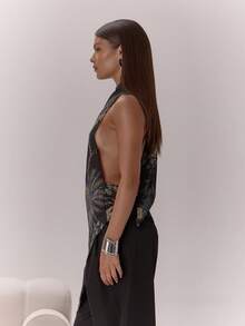 MUSERA Áo kiểu chiffon cổ yếm, lưng thấp, xếp ly, sang trọng, gợi cảm, thích hợp cho buổi tối đi chơi, kỳ nghỉ, mùa thu, nhiều lớp, tiệc tùng, thanh lịch, ngày lễ, tiệc tùng, mùa xuân, mùa hè. - màu đen - Xem 3