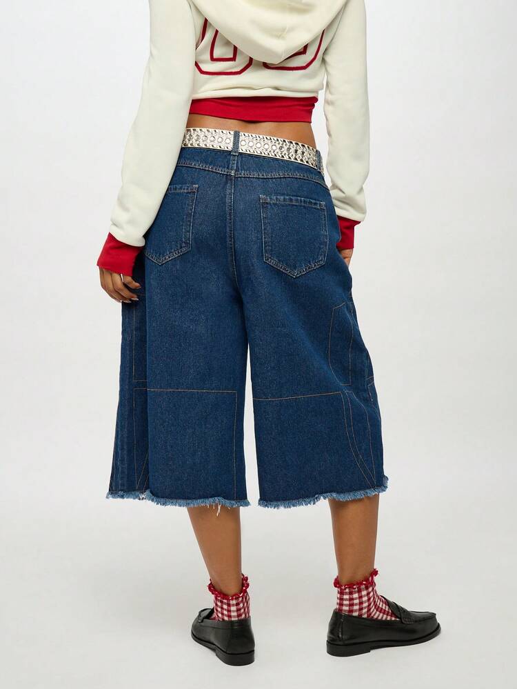 SUMWON WOMEN Wide Leg Denim Jorts With Raw Edge Hem