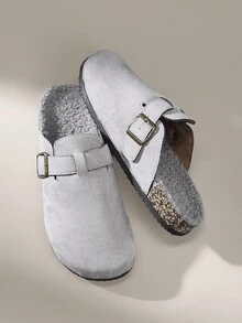 Solecia 男士休闲保暖拖鞋，百搭秋冬 - 灰色 - 查看 6