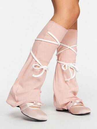 Kawaii Calentadores de piernas con lazo estilo Y2K lindo, de unicolor, diseño minimalista, adecuados para decoración de atuendos, cosplay, accesorios JK