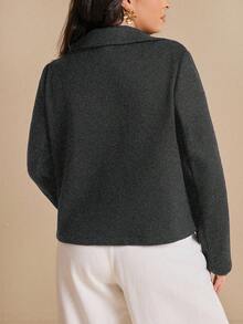 Elaquor Áo khoác blazer ngắn màu xanh navy rộng rãi cỡ lớn dành cho nữ, mùa đông - Màu xám đen - Xem 2