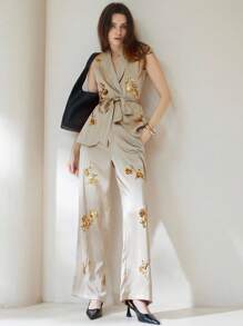 Aveloria Modichic 2pcs/Set Women's Heavily Sequined Embroidered Vest And Pants Set Fall Cloth For Women - Khaki - View 3