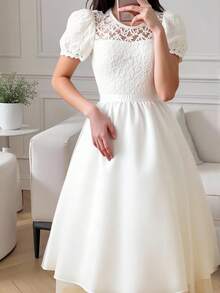 Vestido largo de encaje con tul para boda de chica adolescente - Blanco - Ver 6