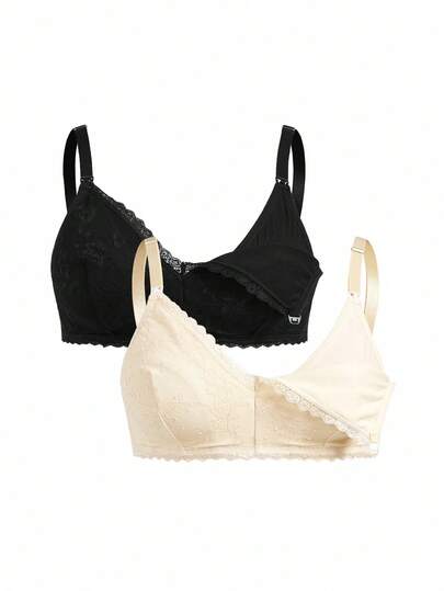 Plus Size Graviditet Enfärgad Amnings-BH i Spets