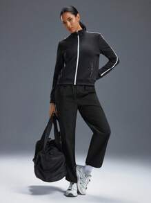 Powerista Chaqueta deportiva de manga larga con cremallera y cuello de capa de aire, corte holgado para mujer - Negro - Ver 7