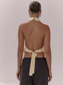 MUSERA 高领垂褶露背上衣，优雅性感，适合夜晚外出、度假、派对、节日聚会、春夏情人节等场合。 - 黃色 - 查看 2