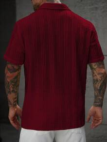 Manfinity RSRT 3 piezas Camisas de punto de manga corta casual y arrugada para hombres, para verano y vacaciones - Rojo - Ver 2