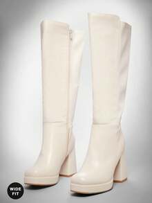 SHUZIA 女士时尚舒适宽筒粗跟及膝靴 - 白色 - 查看 7