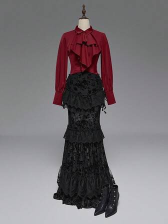 EDITION Gothic Magician Sheer Lace Skirt For Women, Halloween