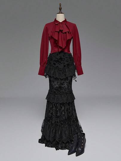 EDITION Gothic Magician Sheer Lace Skirt For Women, Halloween