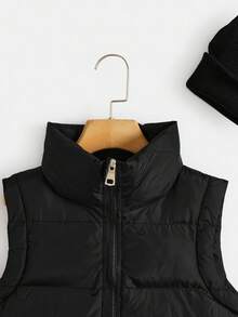 Boys' Casual Vest With Knitted Hood, Padded Coat Fall Winter - Black - View 5