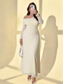 Auralis Vestido largo elegante con cuello asimétrico para mujer de talla grande