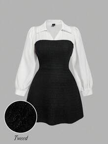 SHEIN MOD 大码拼色拼接优雅通勤休闲商务连衣裙