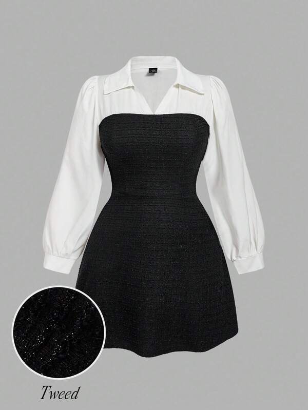 SHEIN MOD 플러스플러스 사이즈 컬러 블록 스플라이스 우아한 통근 캐주얼 비즈니스 드레스