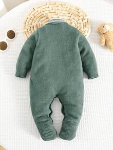 SHEIN Pelele de bebé recién nacido niño/niña con cuello vuelto, mono de punto de cable, adecuado para usar en otoño/invierno, interior y exterior