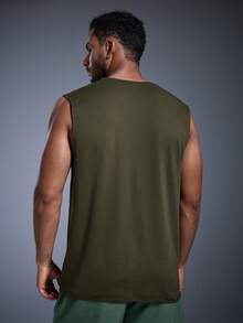 DRIFTMERE Men's Summer Seagull Print Casual Sleeveless Tank Top - Army Green - View 2