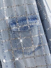 ROMWE Street Life Men's Rhinestone Decor Avant Long Sleeve Single-Breasted Denim Jacket - Blue - View 1