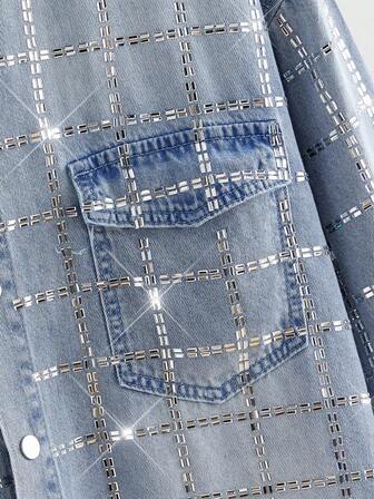 Street Life Men's Rhinestone Decor Avant Long Sleeve Single-Breasted Denim Jacket