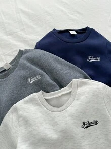 Genkimix Kids 3件套 小男孩新款秋冬活力字母刺绣圆领长袖上衣和裤子套装，有意义的字母刺绣设计，柔软的面料，宽松版型，适合日常穿着、上学、郊游、旅行 - 彩色 - 查看 6