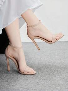 CUCCOO BIZCHIC Fashionable Casual Versatile Minimalist Solid Color Open Toe Women Heeled Sandals For Christmas Summer Shoes - Apricot - View 8