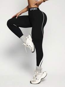 Dewbera 1 件对比条纹弹性腰部跑步、健身、瑜伽、运动紧身裤健身房紧身裤瑜伽紧身裤训练紧身裤健身紧身裤女式紧身裤 - 黑與白 - 查看 6