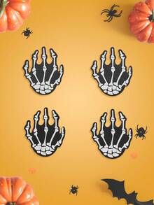 Notgurli 2pcs Halloween Funny Nipple Covers - Devil Hand & Skeleton, Black & White Contrast, Pasties For Nightclub, Bar, Party, Women Nipple Pasties Skeleton Nipple Pasties Spooky Nipple Pasties Halloween Nipple Pasties Summerween Bra Stickers - Black and White - View 3