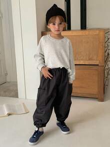 DAZY 2 piezas Conjunto de otoño para niños, sudadera holgada casual y pantalones harén para niños pequeños, estilo japonés - Albaricoque - Ver 8